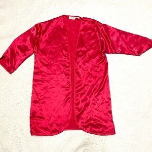VNTG Victoria's Secret Sz OS Robe Cover Red Satin Shiny Kimono Short Gold Label